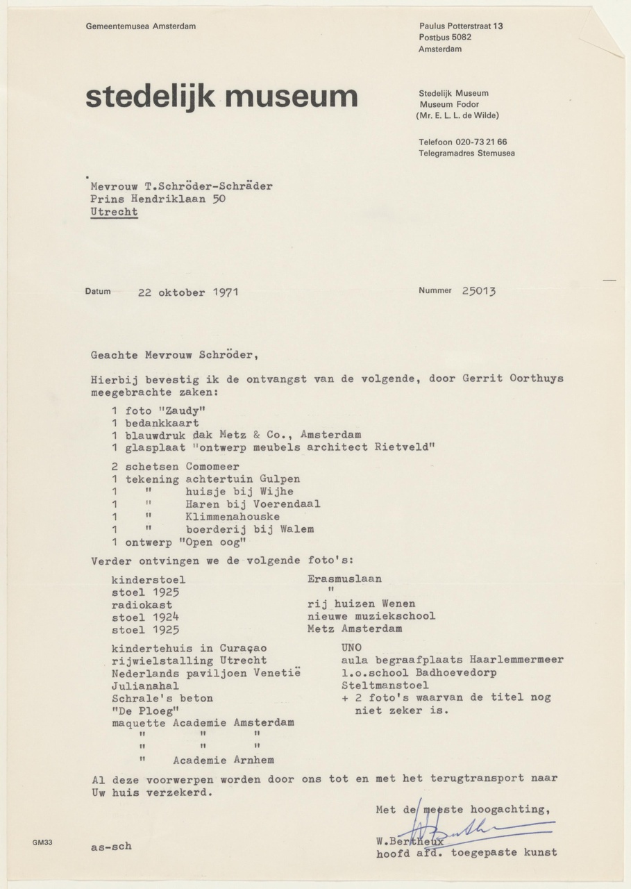 Brief van W. Bertheux (SMA) aan T. Schröder