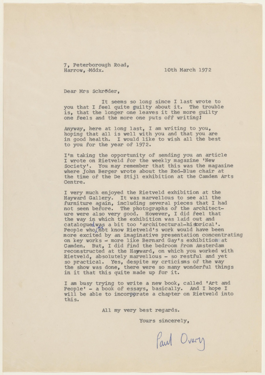 Brief van P. Overy aan T. Schröder