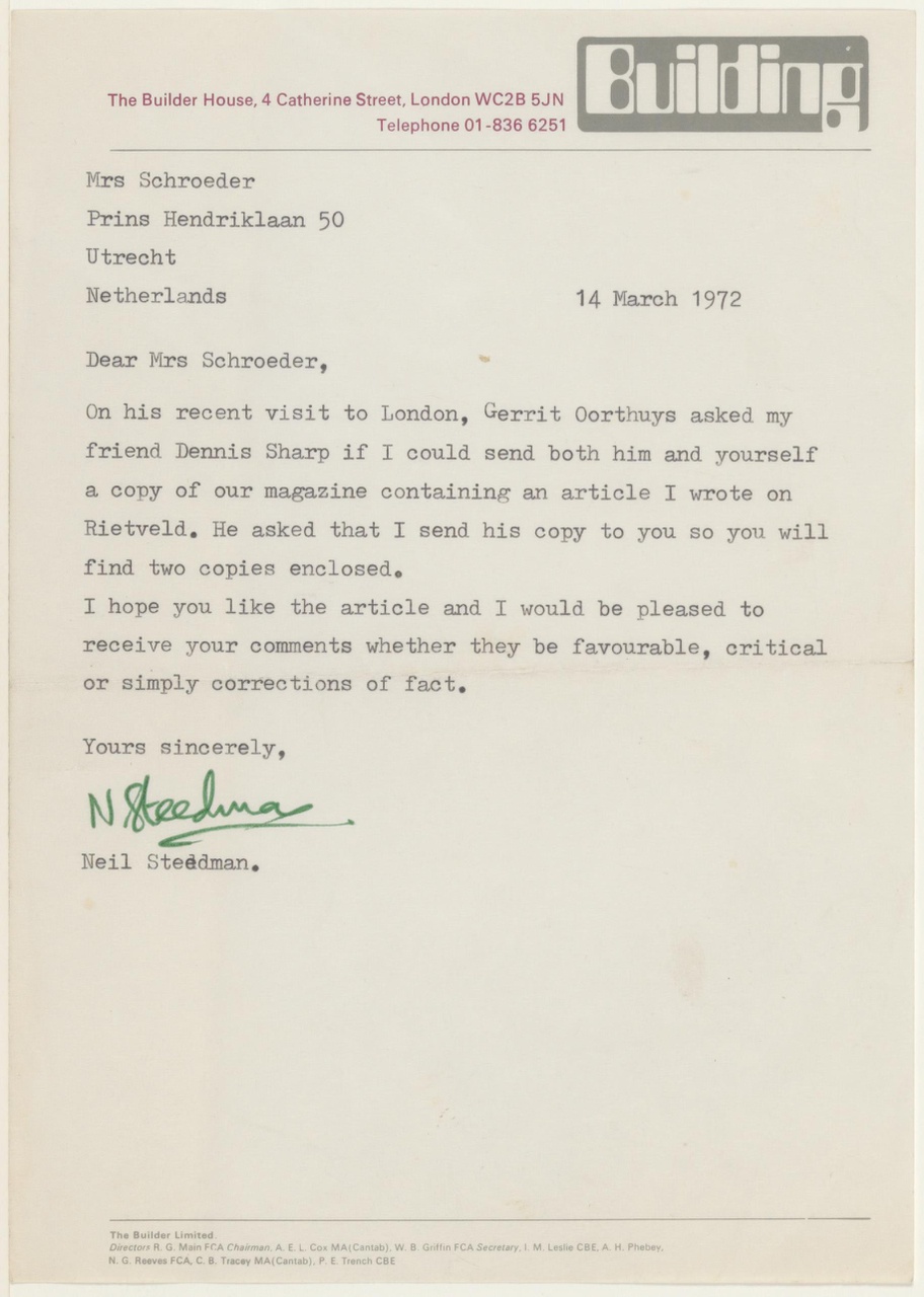 Brief van N. Steedman aan T. Schröder