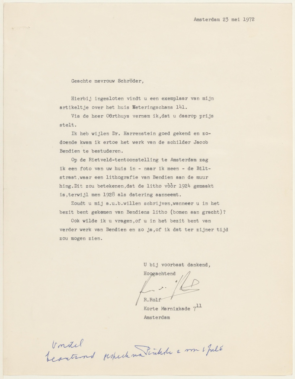 Brief van R. Rolf aan T. Schröder