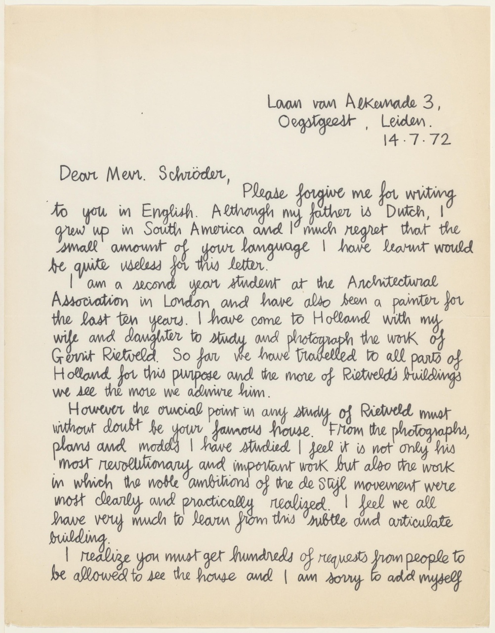 Brief van A. van Rood aan T. Schröder