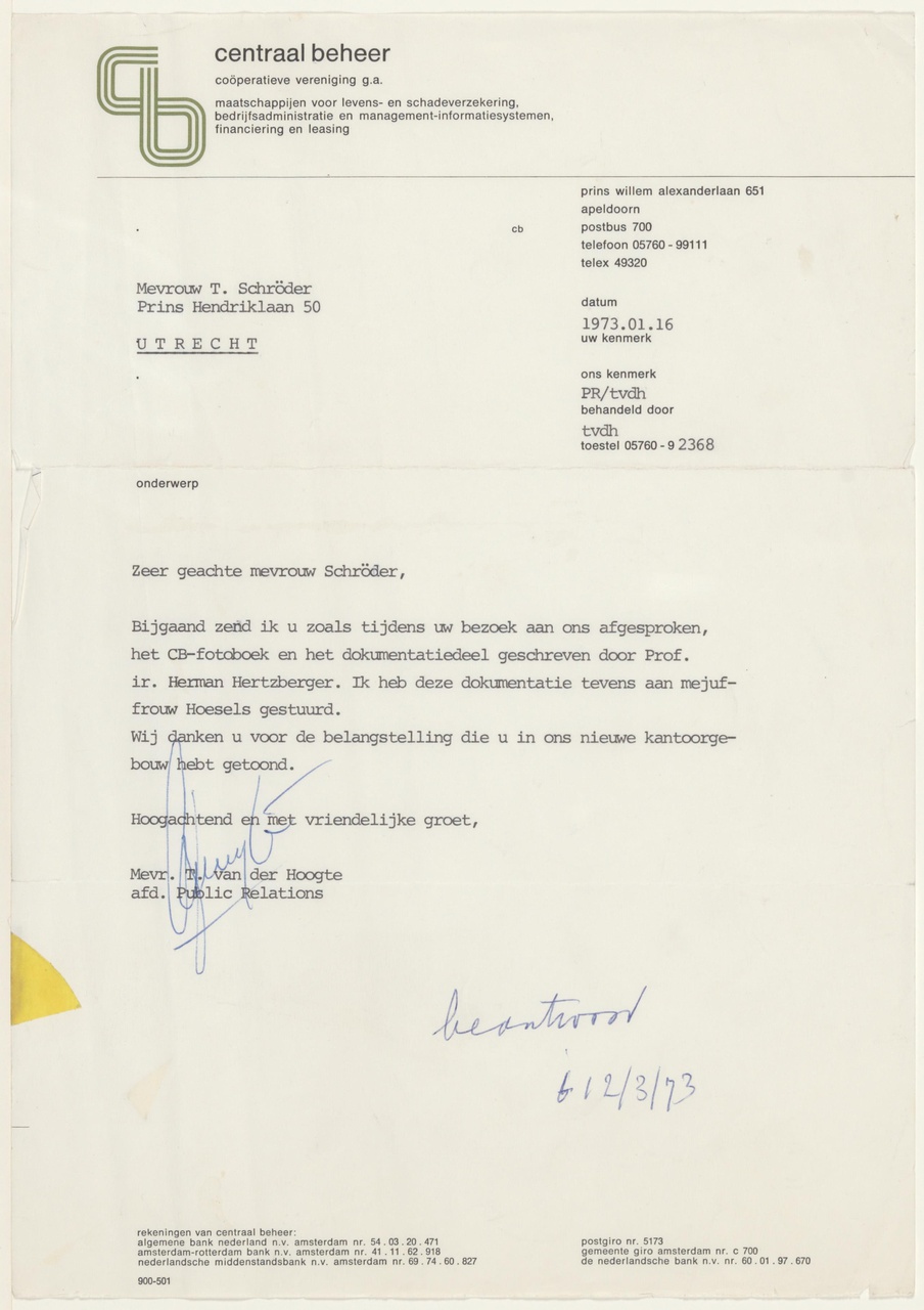 Brief van T. van der Hoogte aan T. Schröder