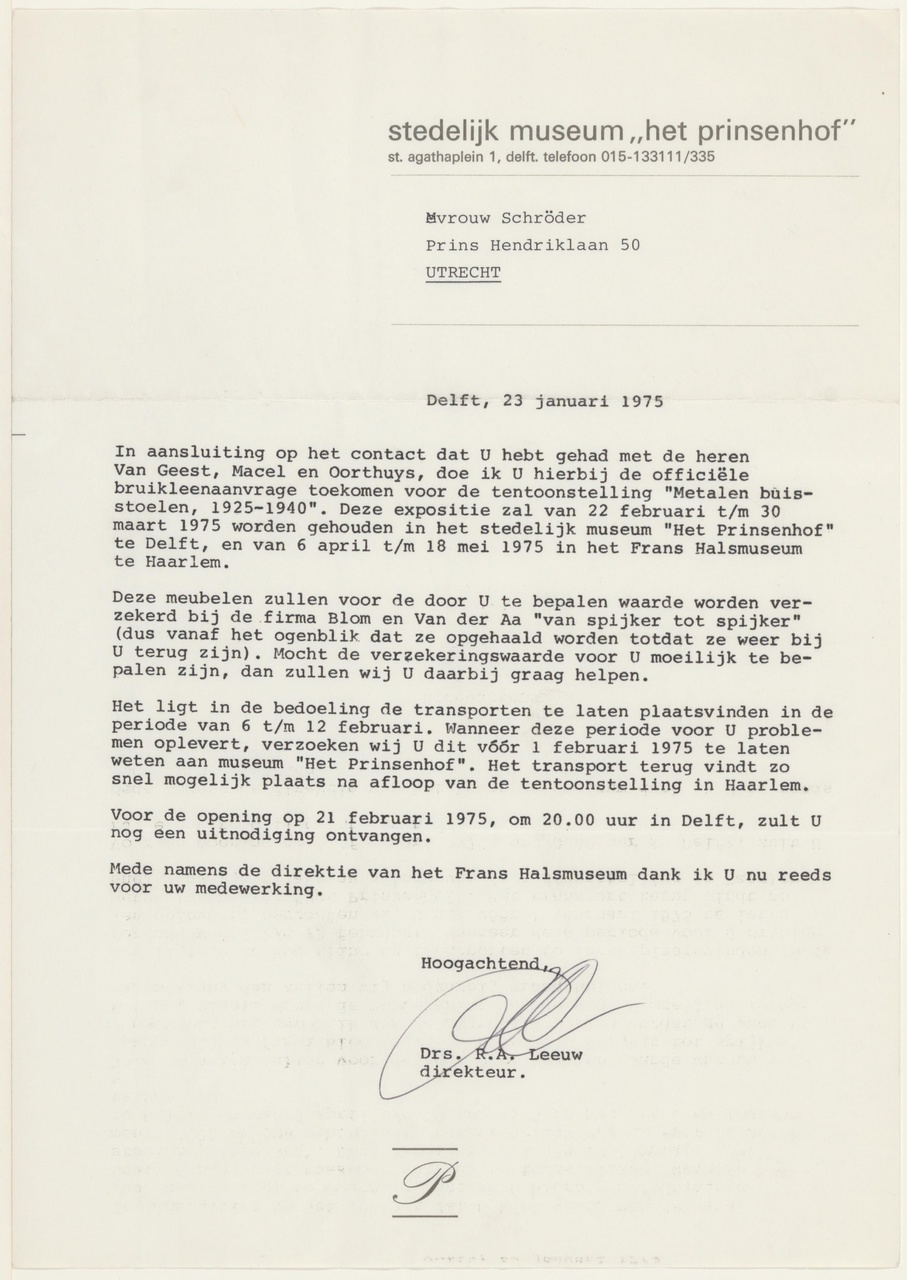 Brief van R.A. Leeuw aan T. Schröder