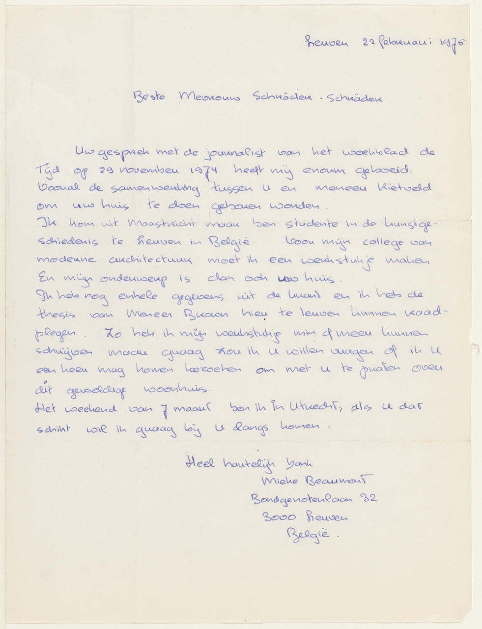 Brief van M. Beaumont aan T. Schröder