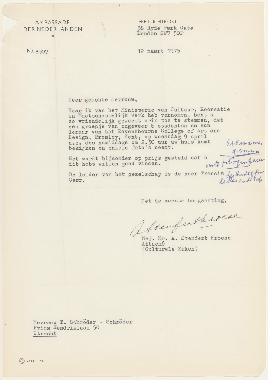 Brief van A. Stenfert Kroese aan T. Schröder
