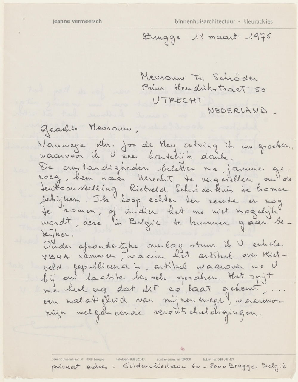 Brief van J. Vermeersch aan T. Schröder