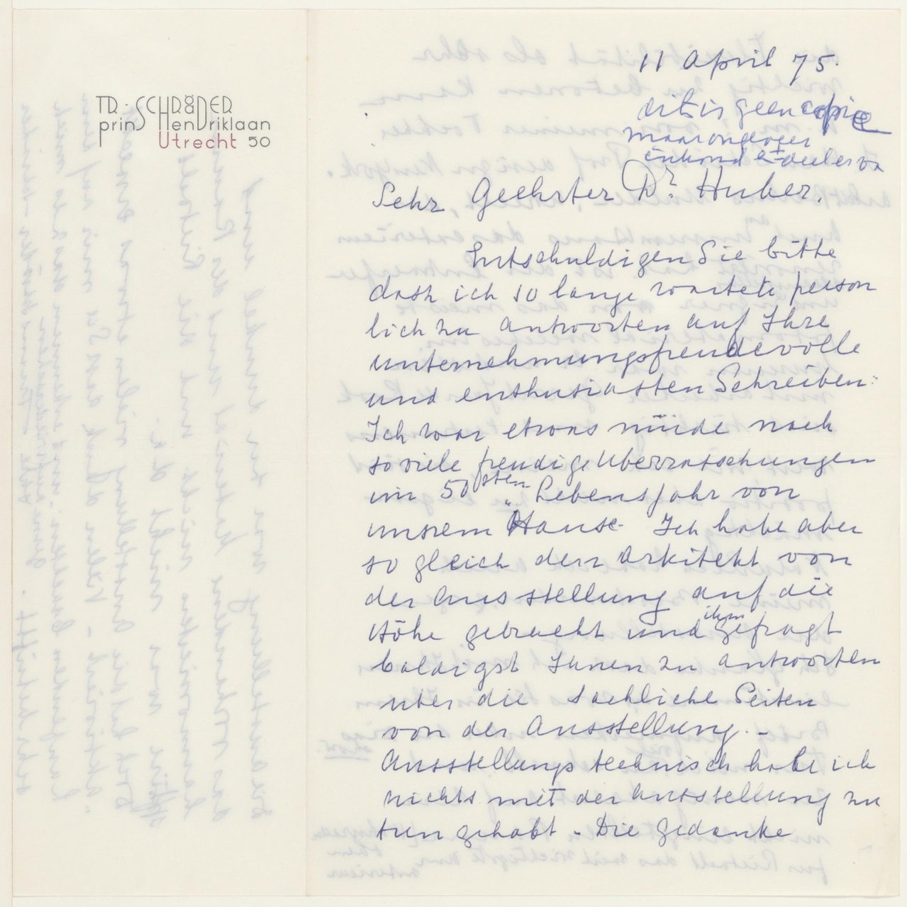 Brief van T. Schröder aan C. Huber