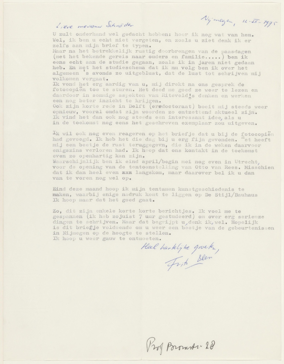Brief van F. Bless aan T. Schröder