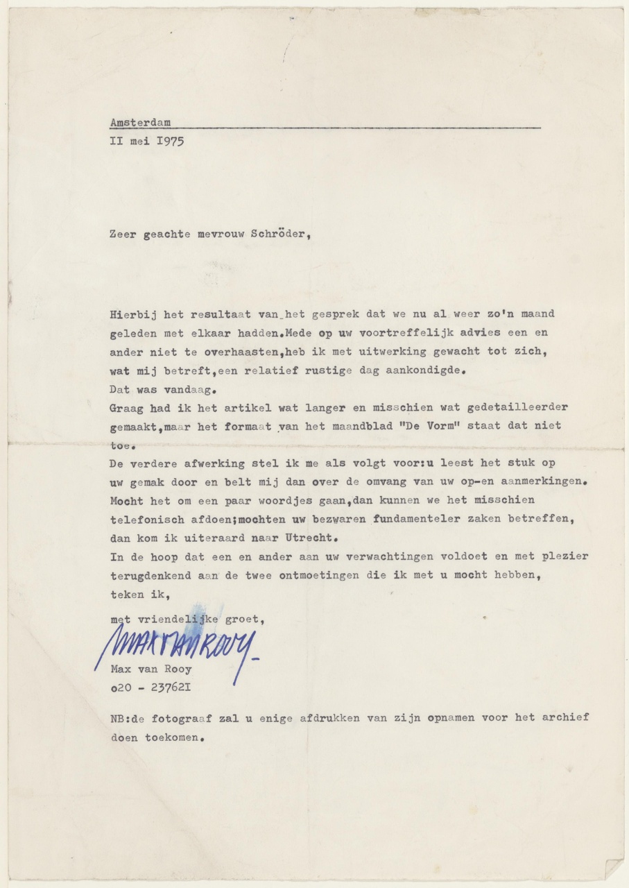 Brief van M. van Rooy aan T. Schröder