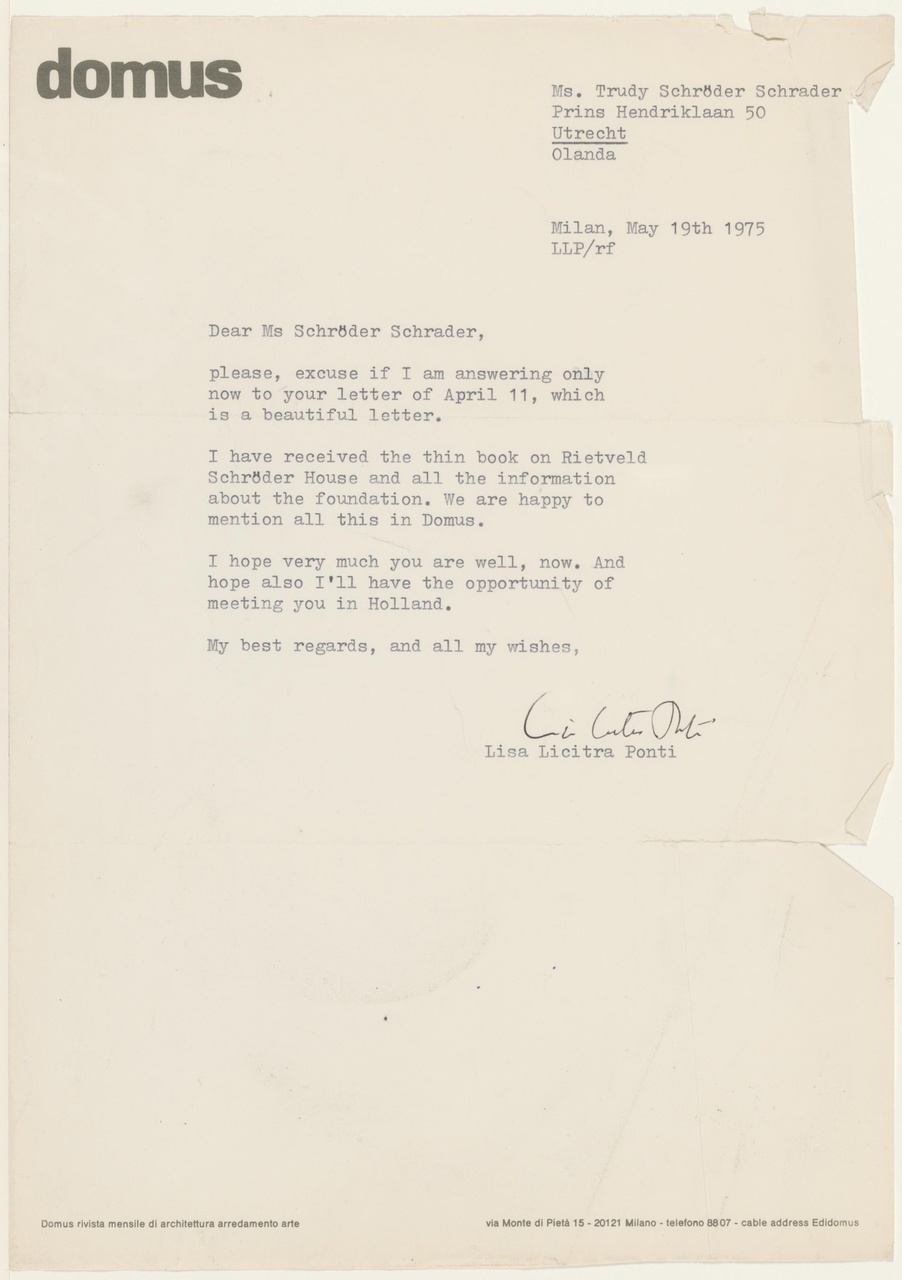 Brief van L.L. Ponti aan T. Schröder