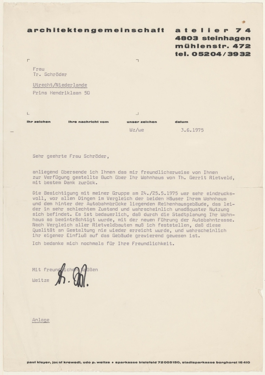 Brief van U.P. Weitze aan T. Schröder
