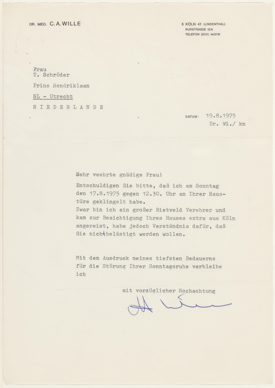Brief van C.A. Wille aan T. Schröder