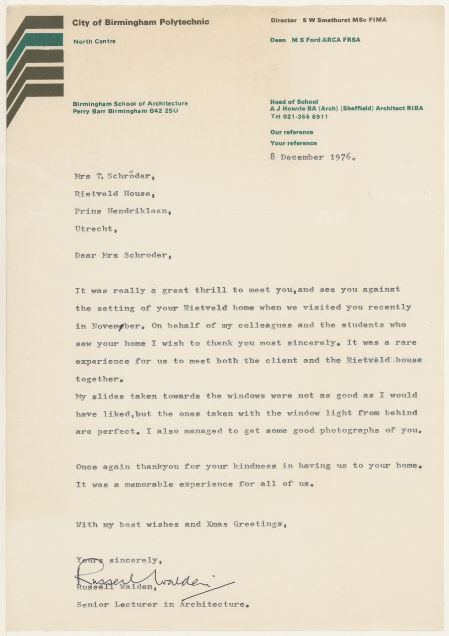 Brief van D. Walden aan T. Schröder