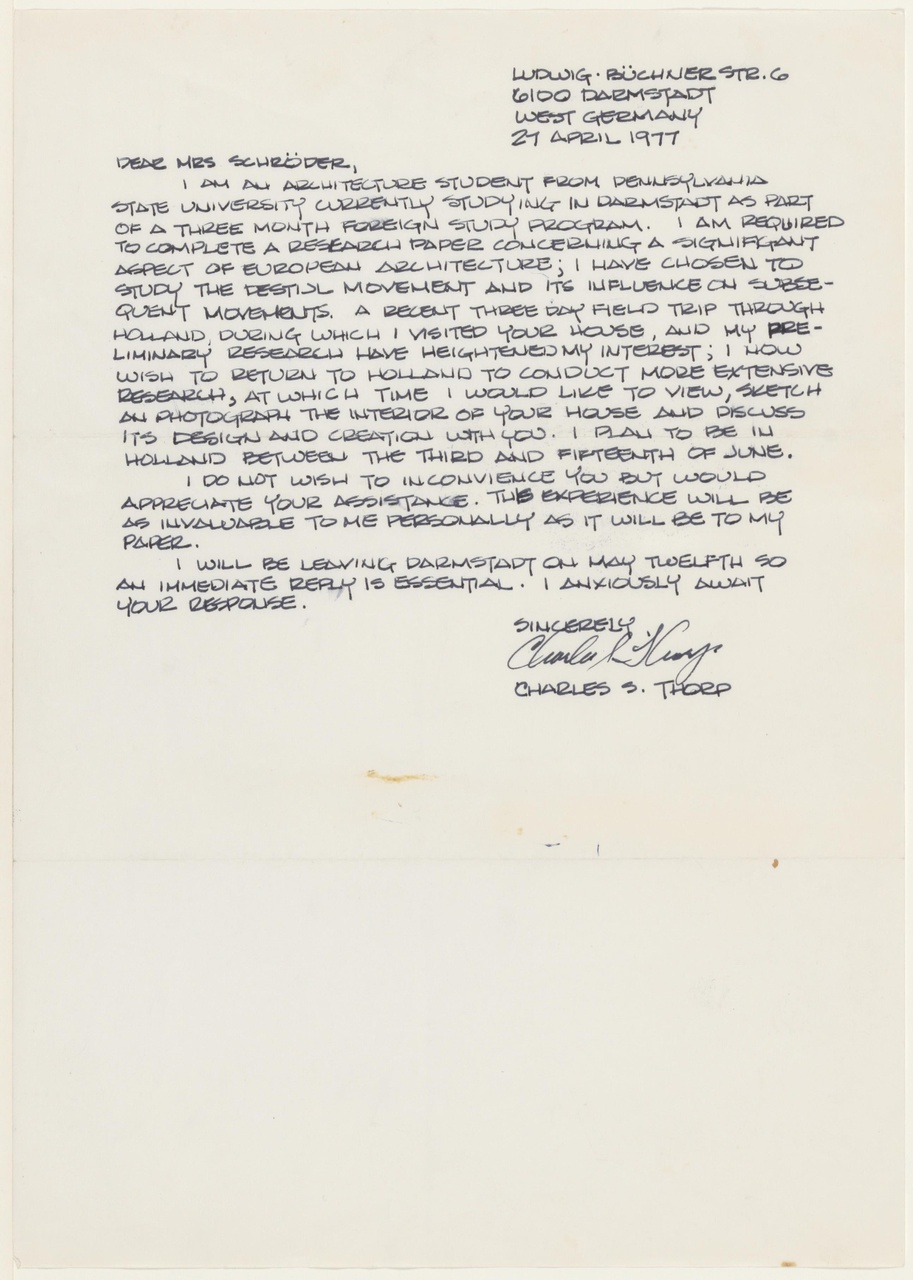 Brief van Ch.S. Thorp aan T. Schröder