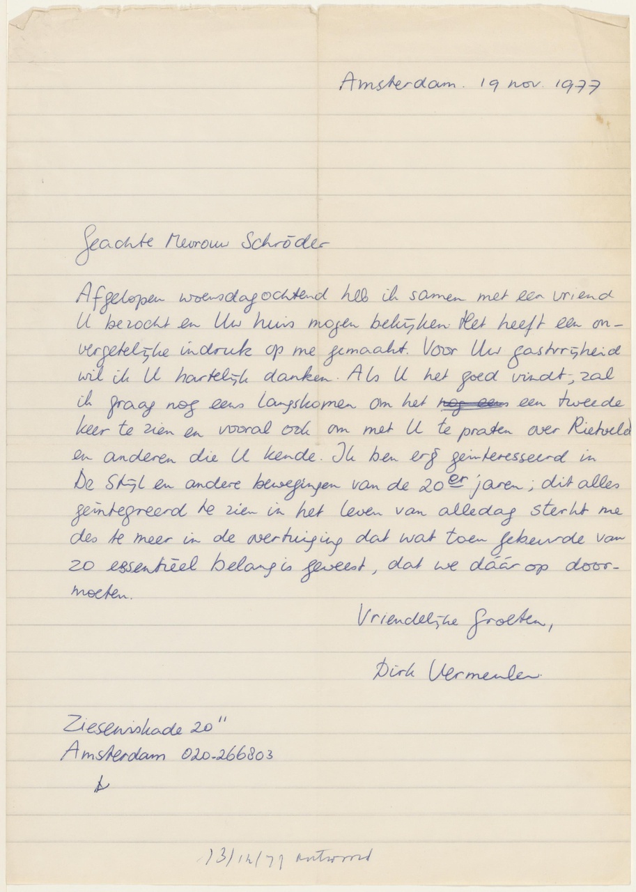Brief van D. Vermeulen aan T. Schröder