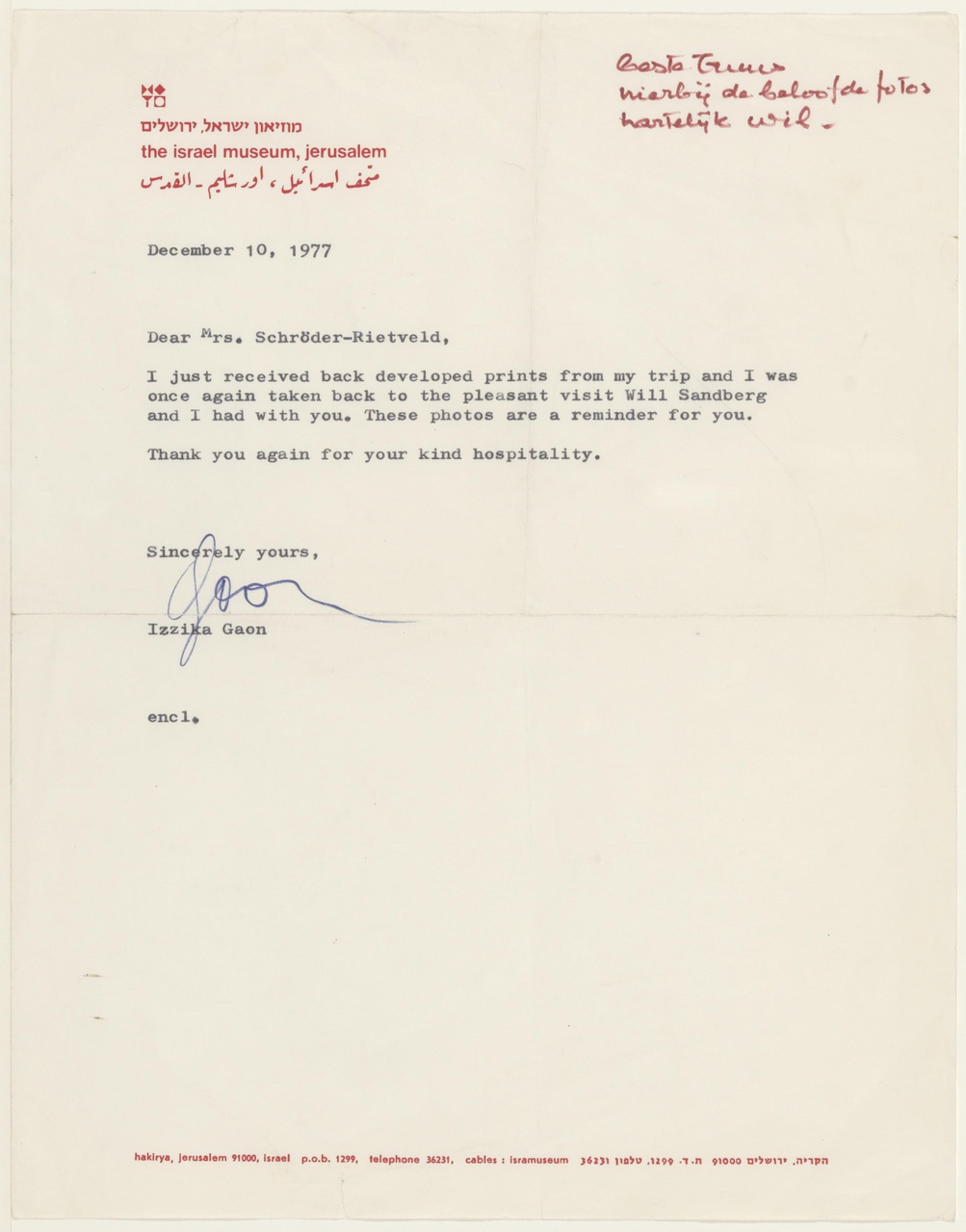 Brief van I. Gaon aan T. Schröder
