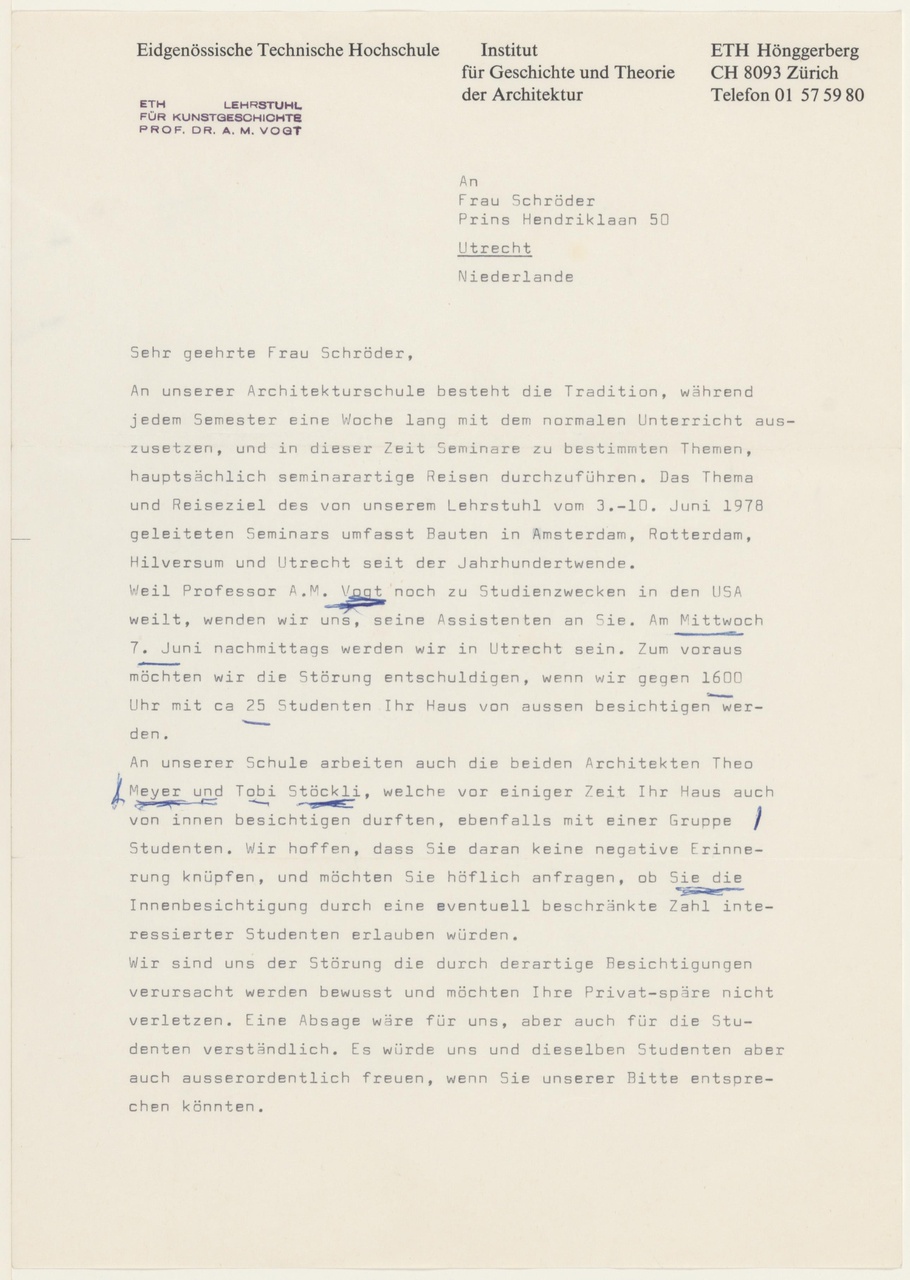 Brief van C. Lichtenstein / W. Zschokke aan T. Schröder