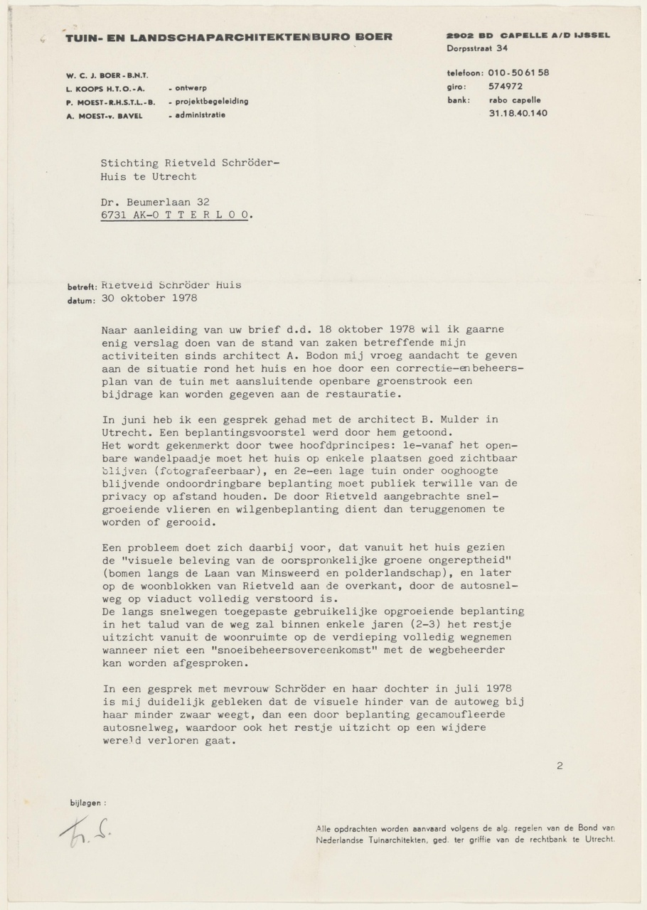 Brief van W.C.J. Boer aan Stichting Rietveld Schröder Huis