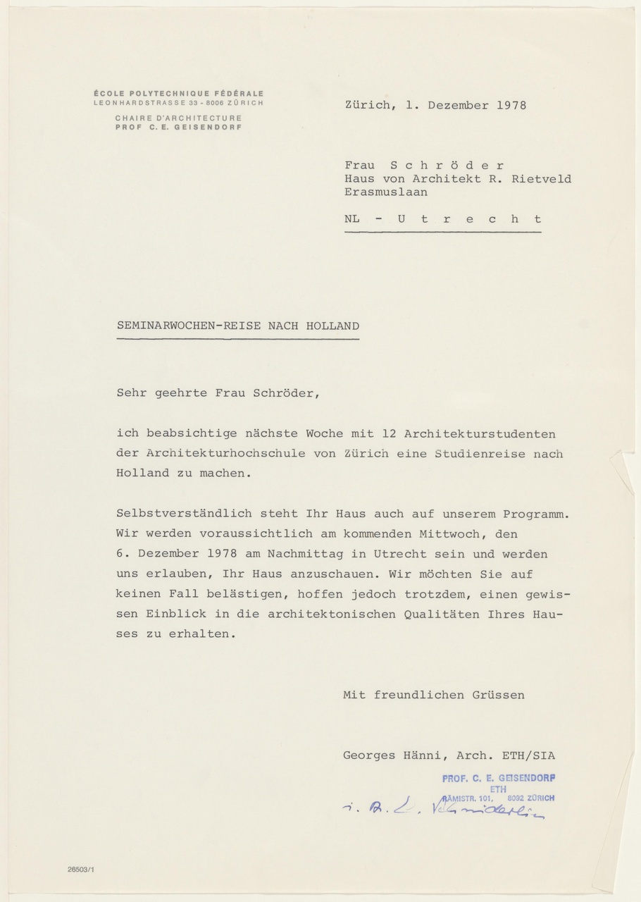 Brief van G. Hänni / Geisendorf aan T. Schröder