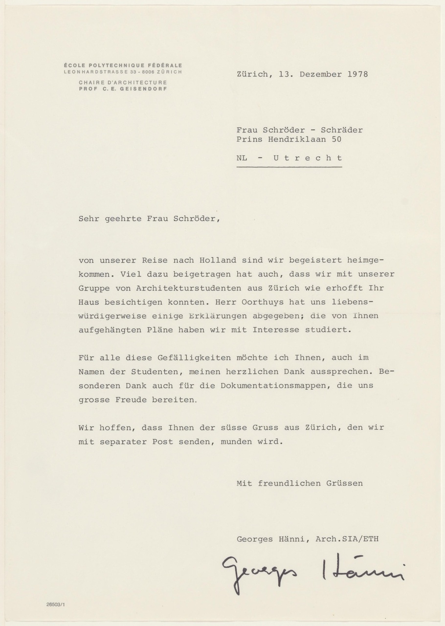 Brief van G. Hänni aan T. Schröder