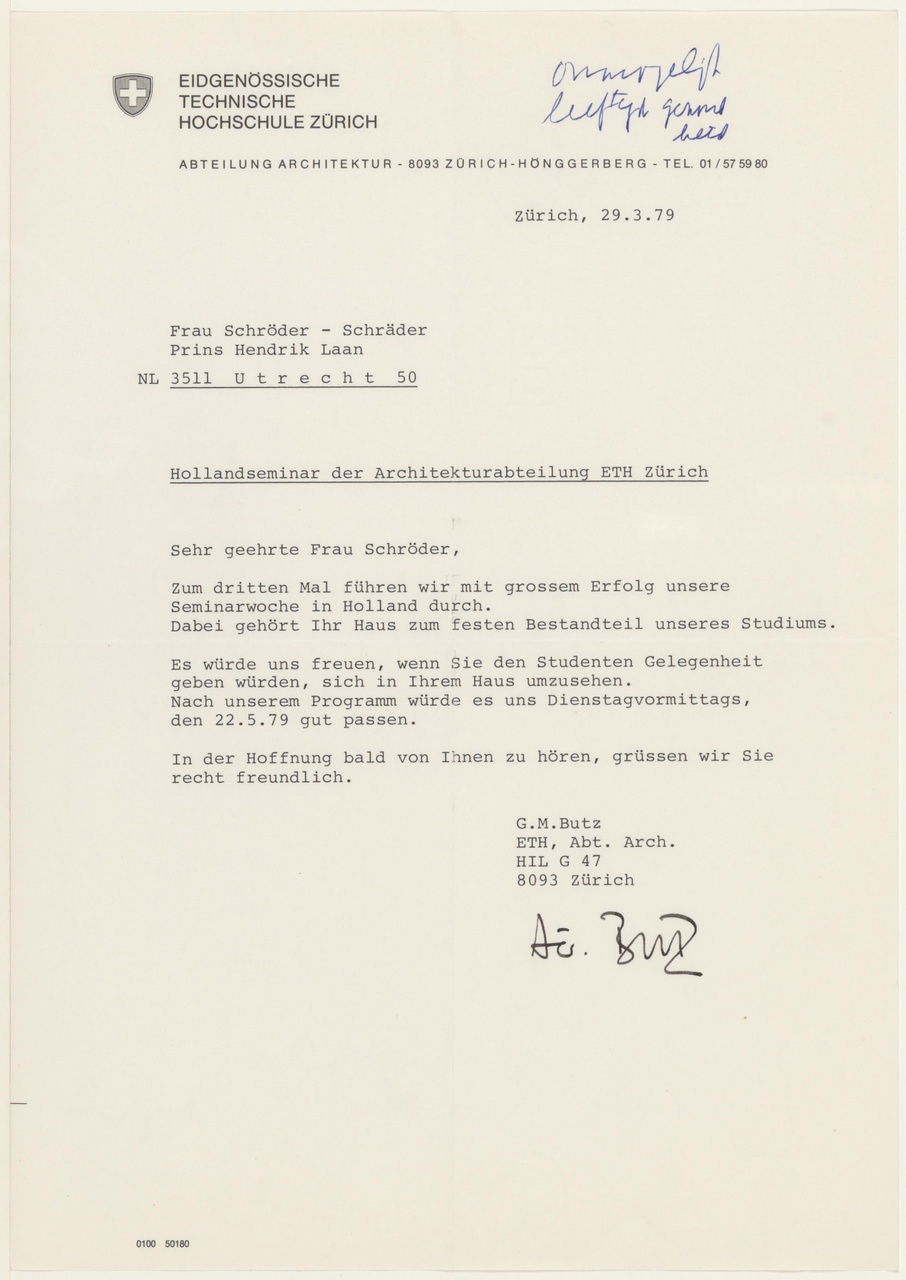 Brief van G.M. Butz aan T. Schröder
