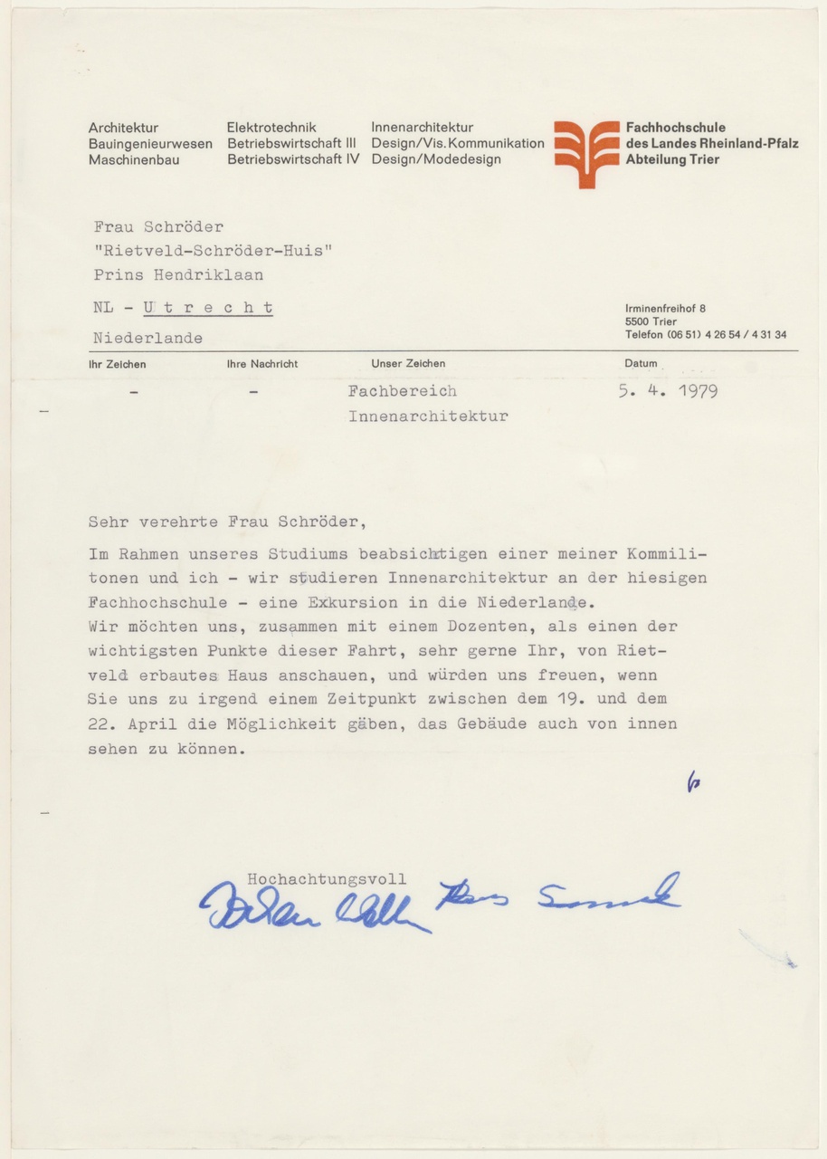 Brief van Fachhochschule der Rheinland-Pfalz aan T. Schröder