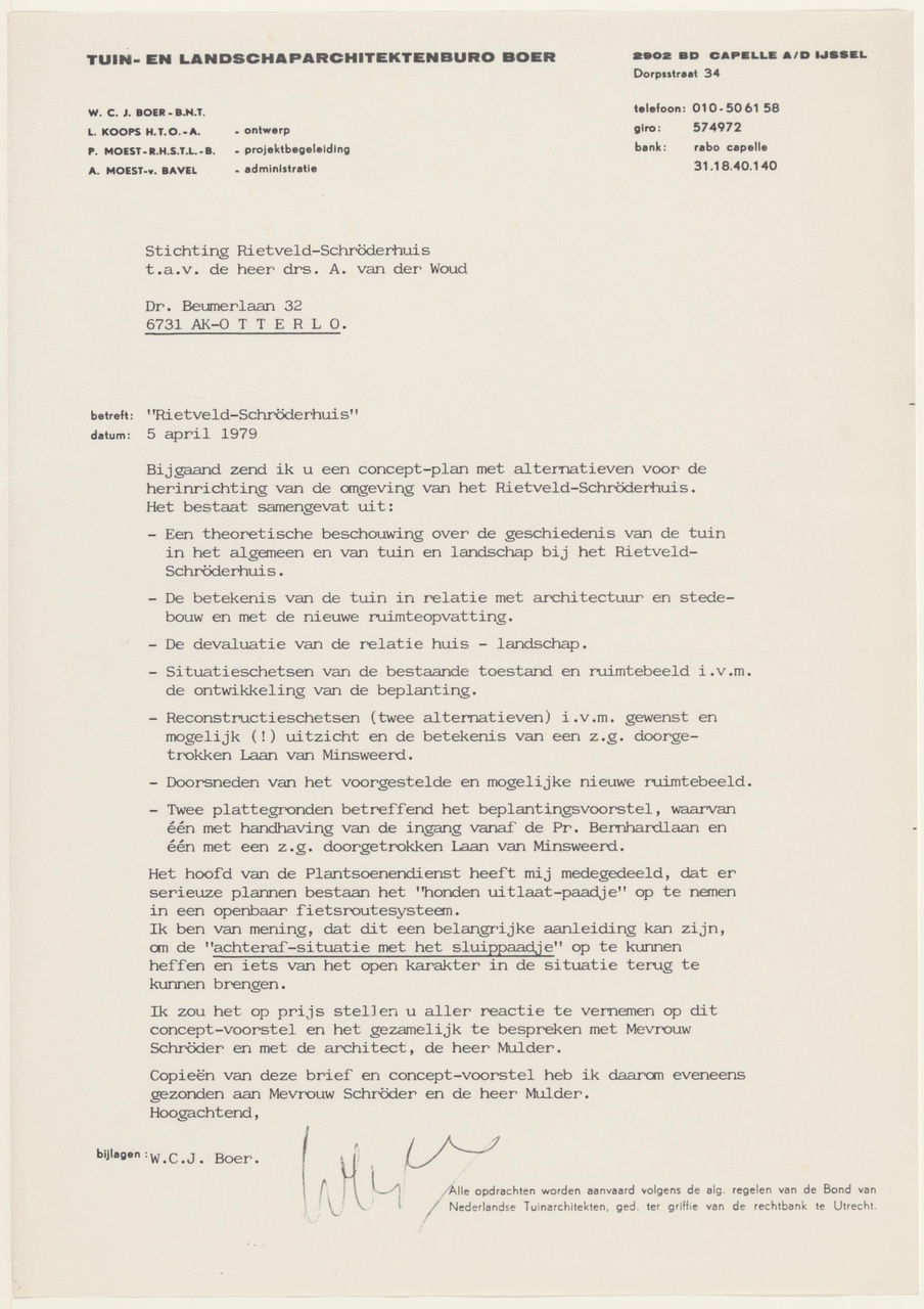 Brief van W.C.J. Boer aan Stichting Rietveld Schröder Huis