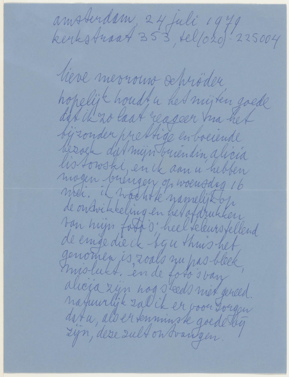 Brief van H.L. Swart aan T. Schröder