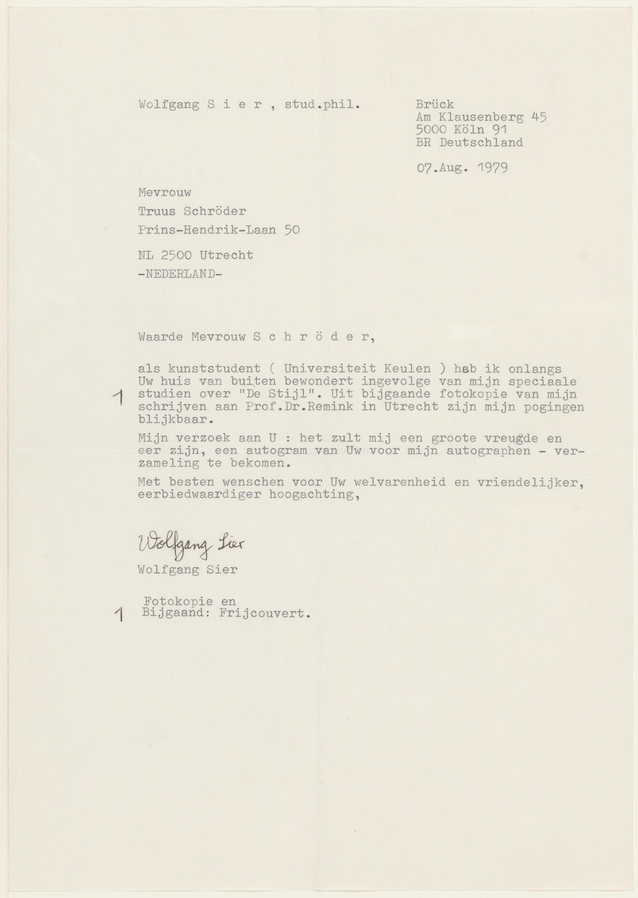 Brief van W. Sier aan T. Schröder