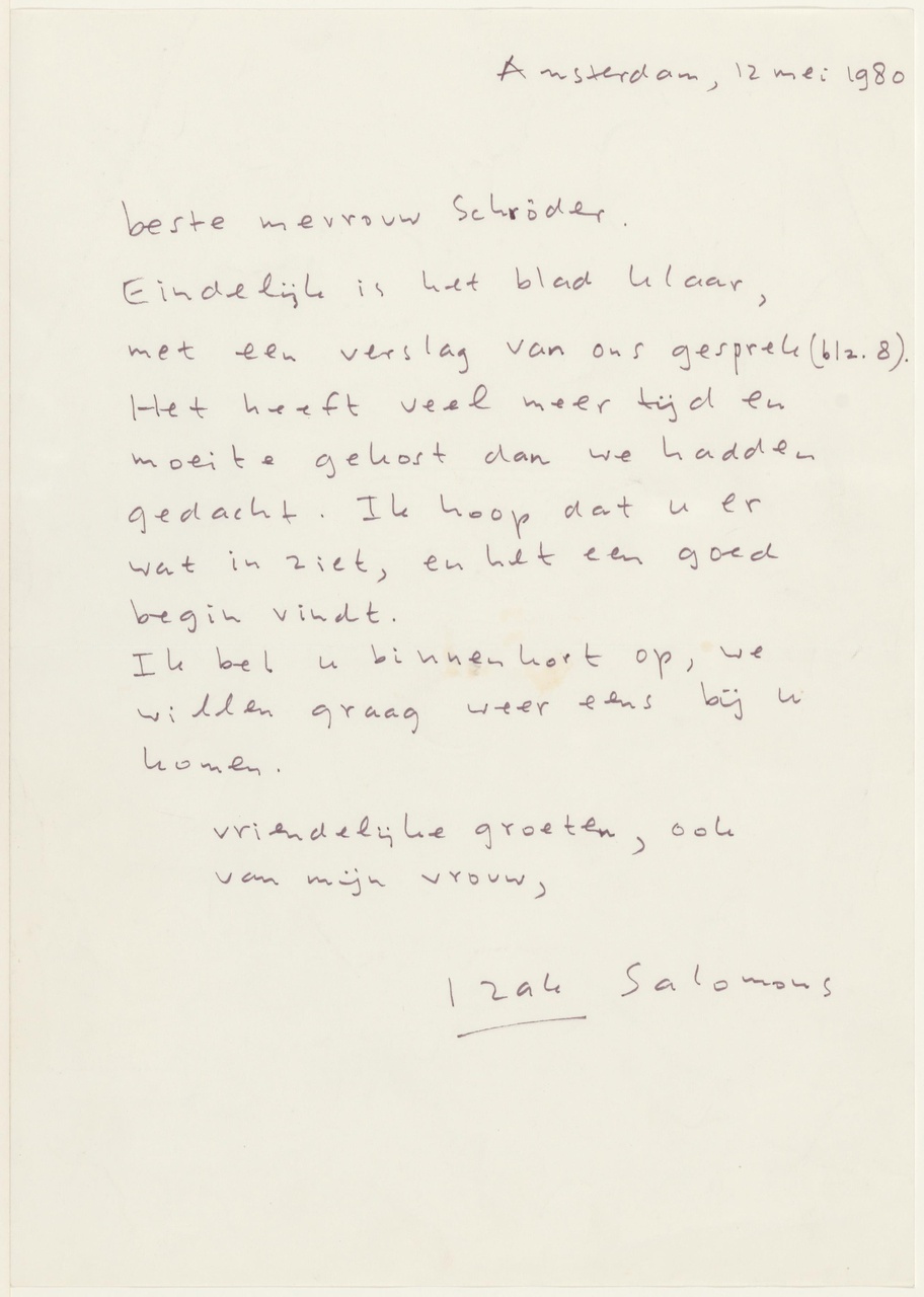 Brief van I. Salomons aan T. Schröder