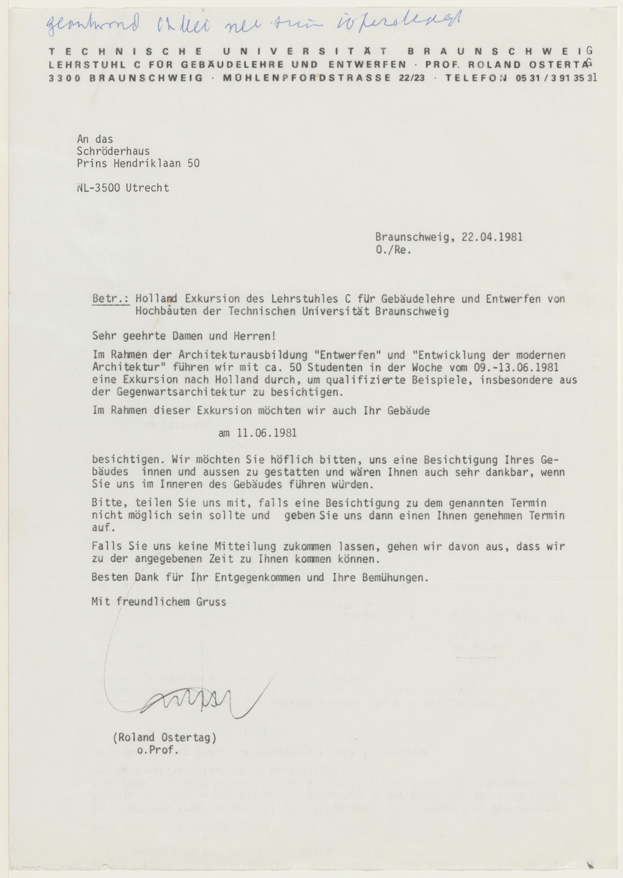 Brief van R. Ostertag aan T. Schröder