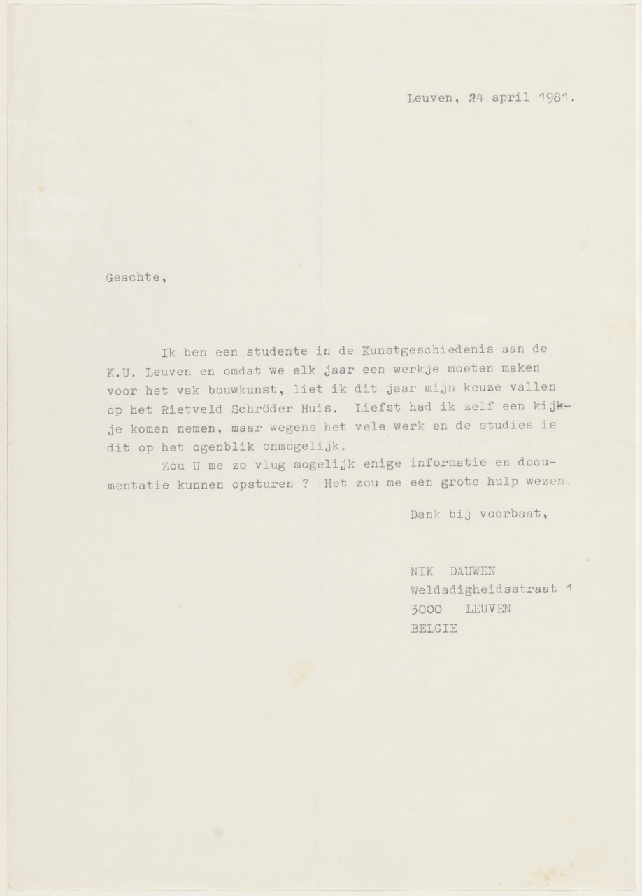 Brief van N. Dauwen aan T. Schröder