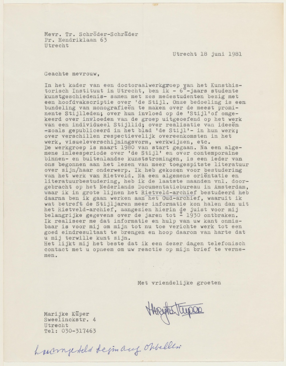 Brief van M. Küper aan T. Schröder