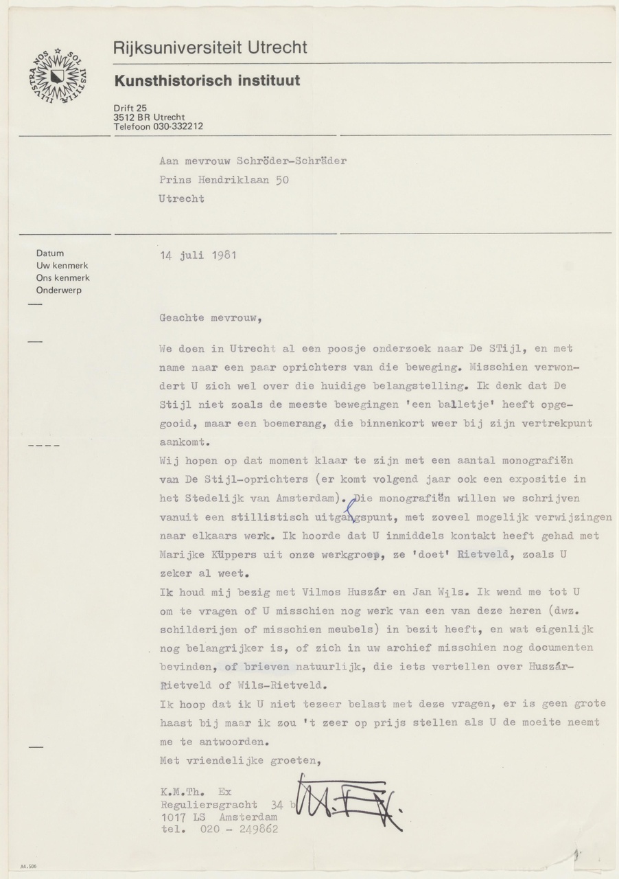 Brief van K.M.Th. Ex aan T. Schröder