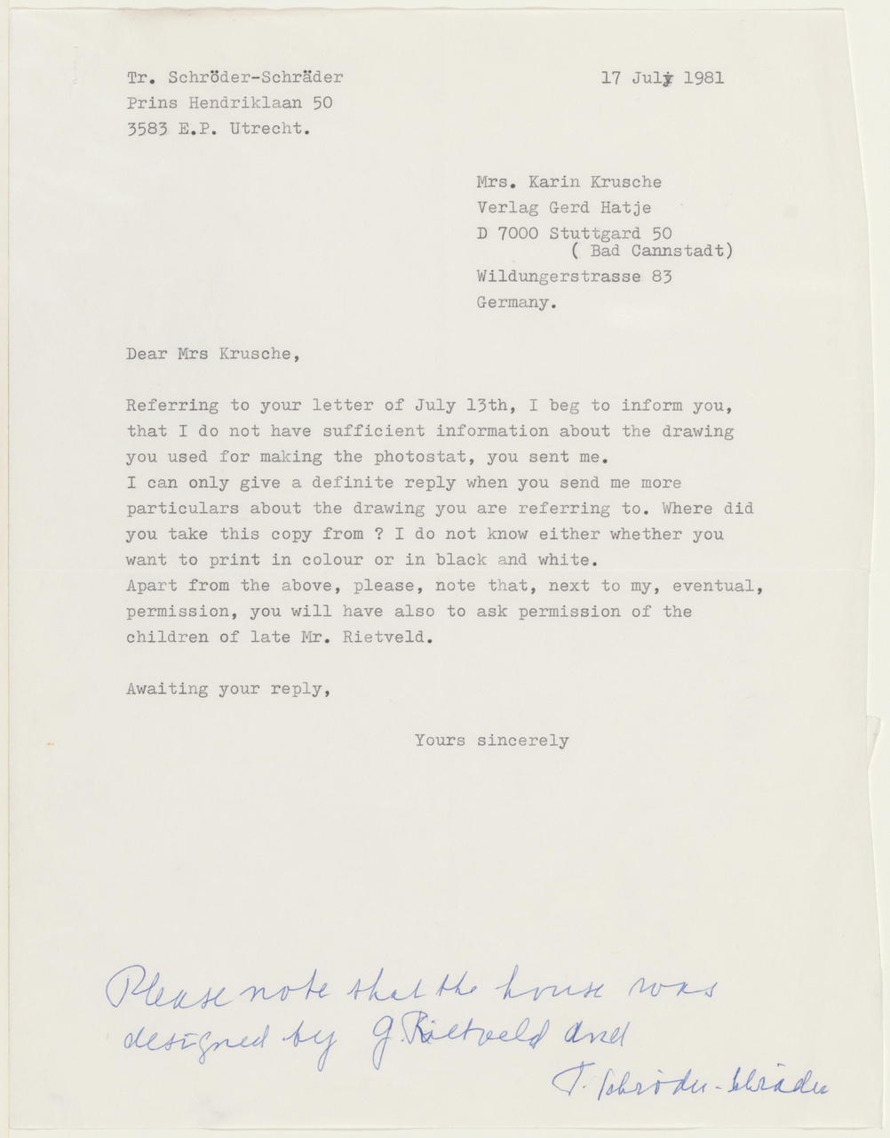 Brief van T. Schröder aan K. Krusche