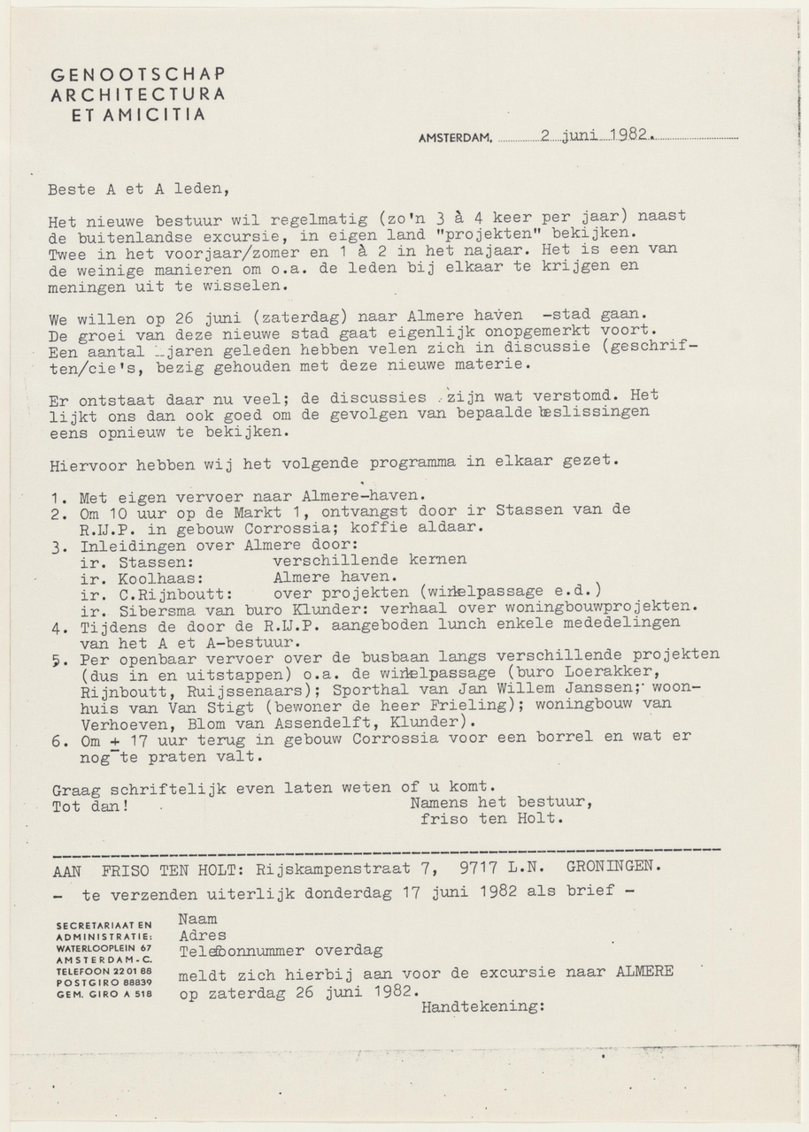 Brief van Architectura & Amicitiae aan T. Schröder