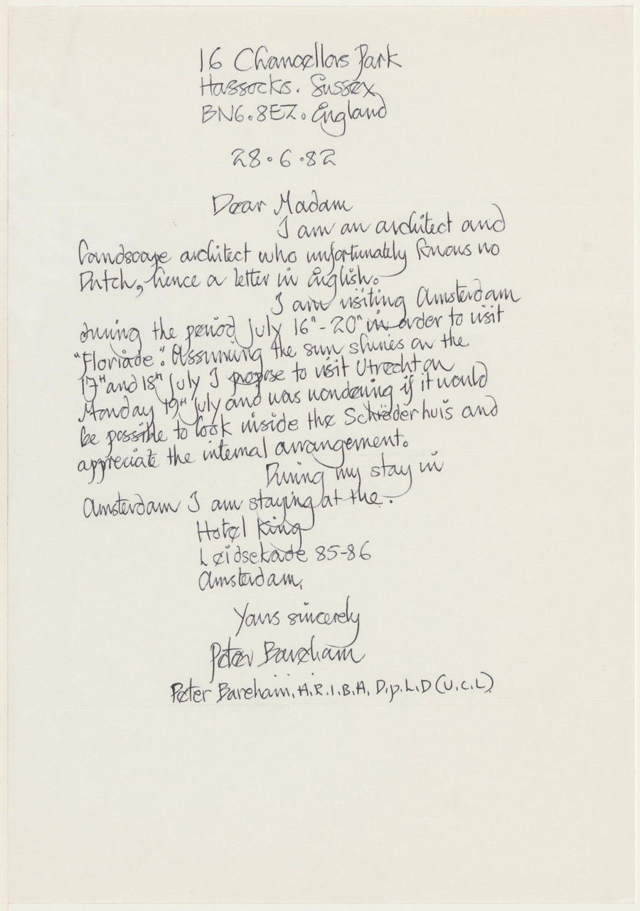 Brief van P. Bareham aan T. Schröder