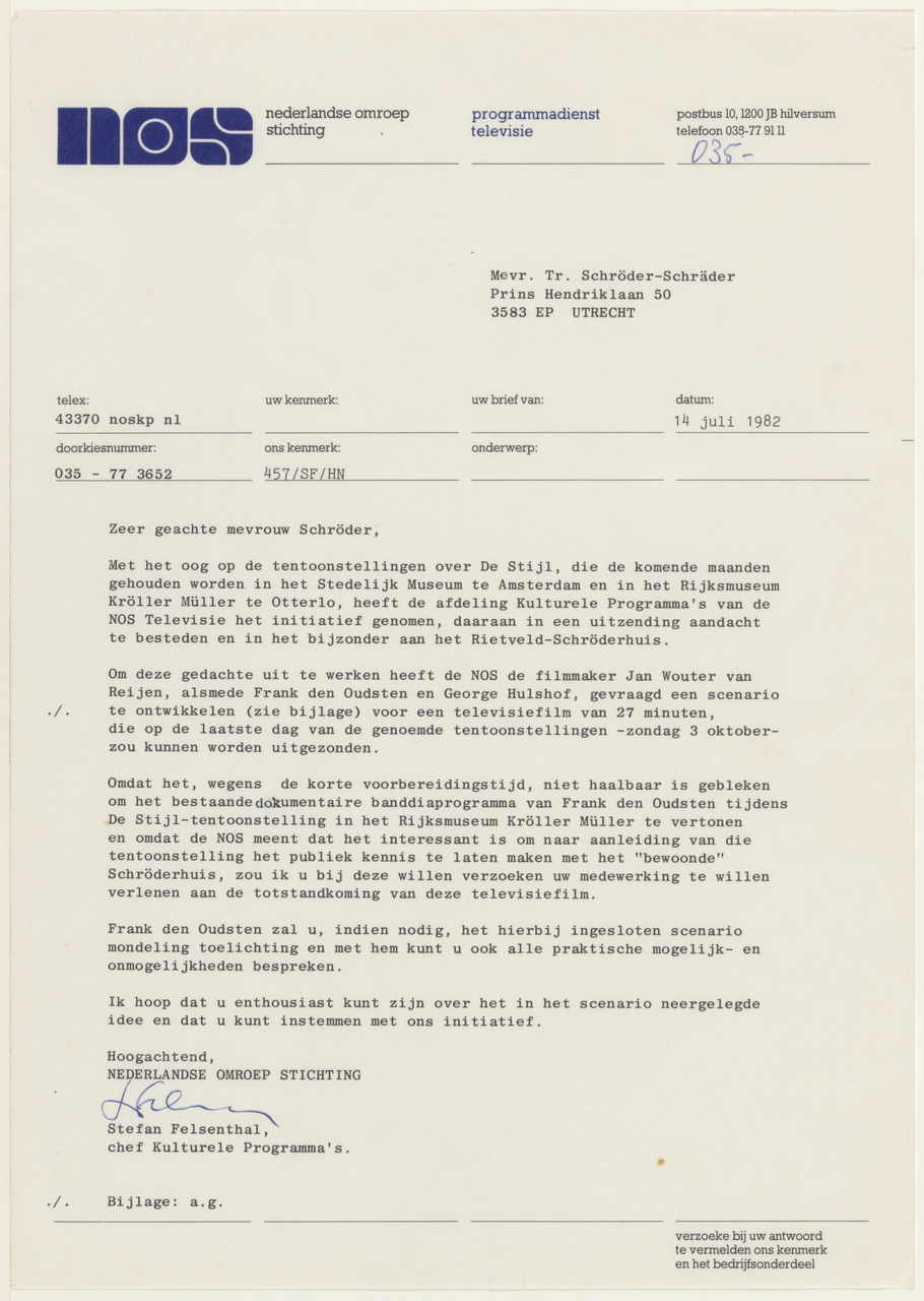 Brief van S. Felsenthal / NOS aan T. Schröder