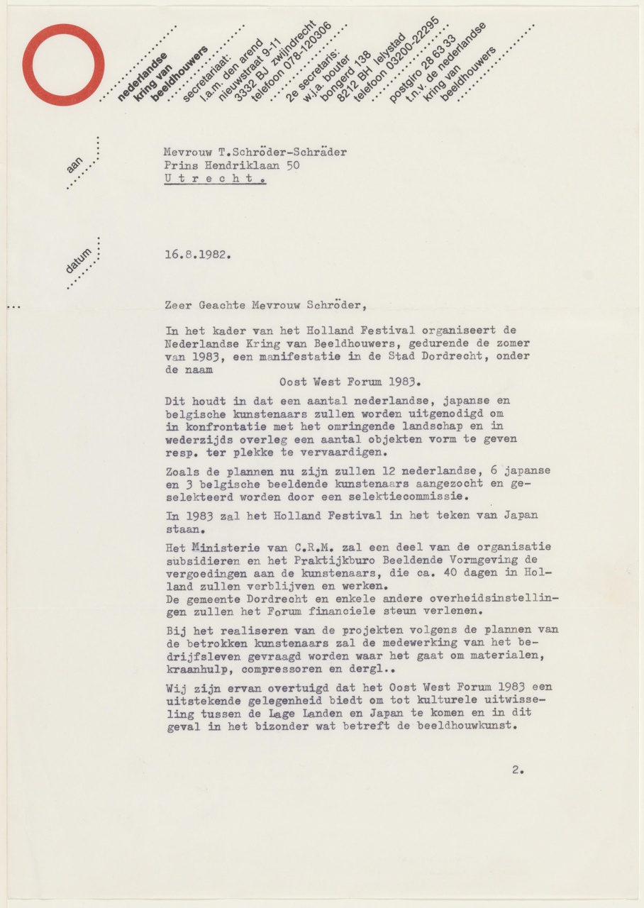 Brief van H. Hesselius / Kring van beeldhouwers aan T. Schröder
