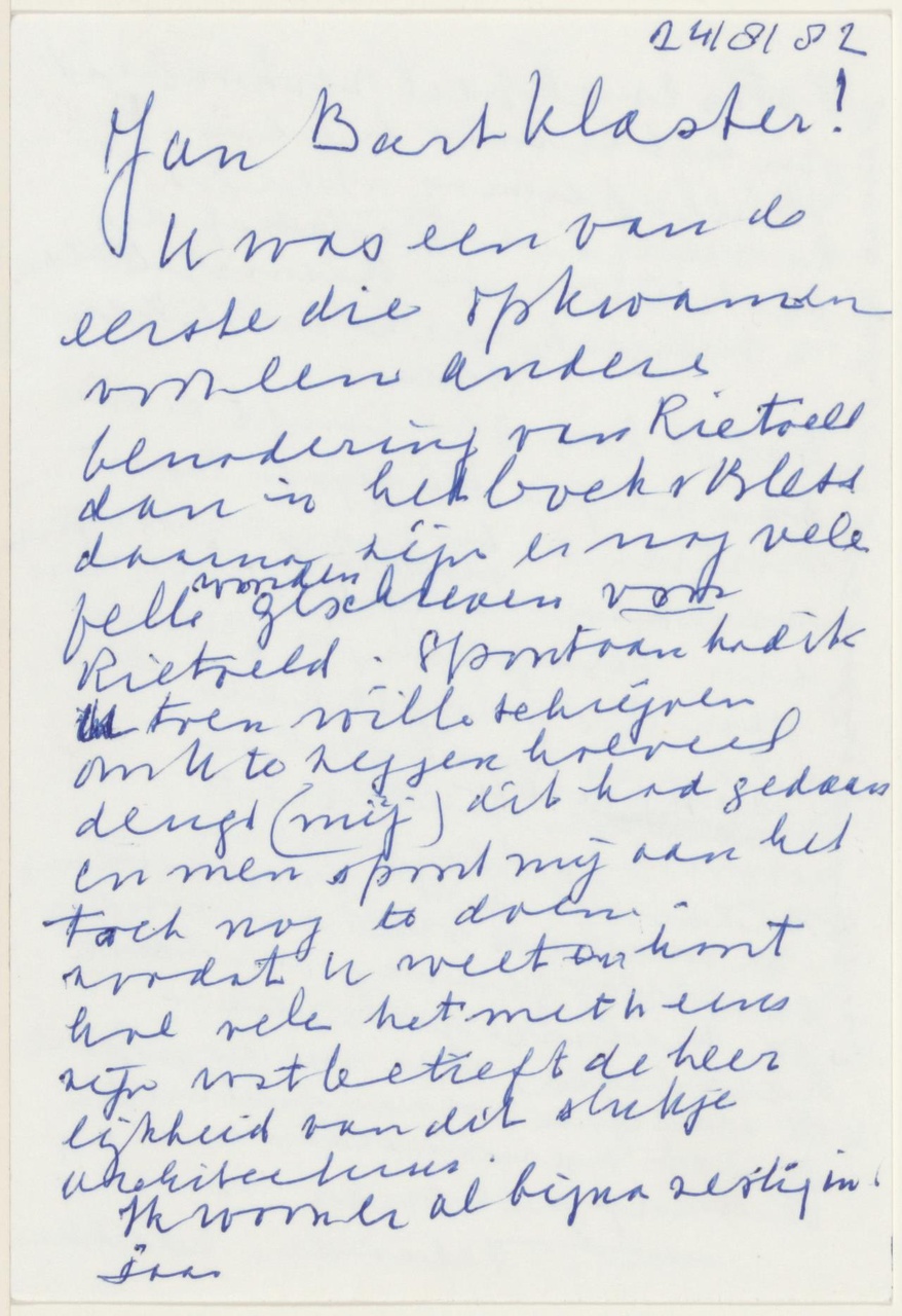 Brief van T. Schröder aan B. Klaster