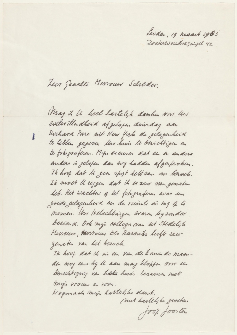 Brief van J. Joosten aan T. Schröder