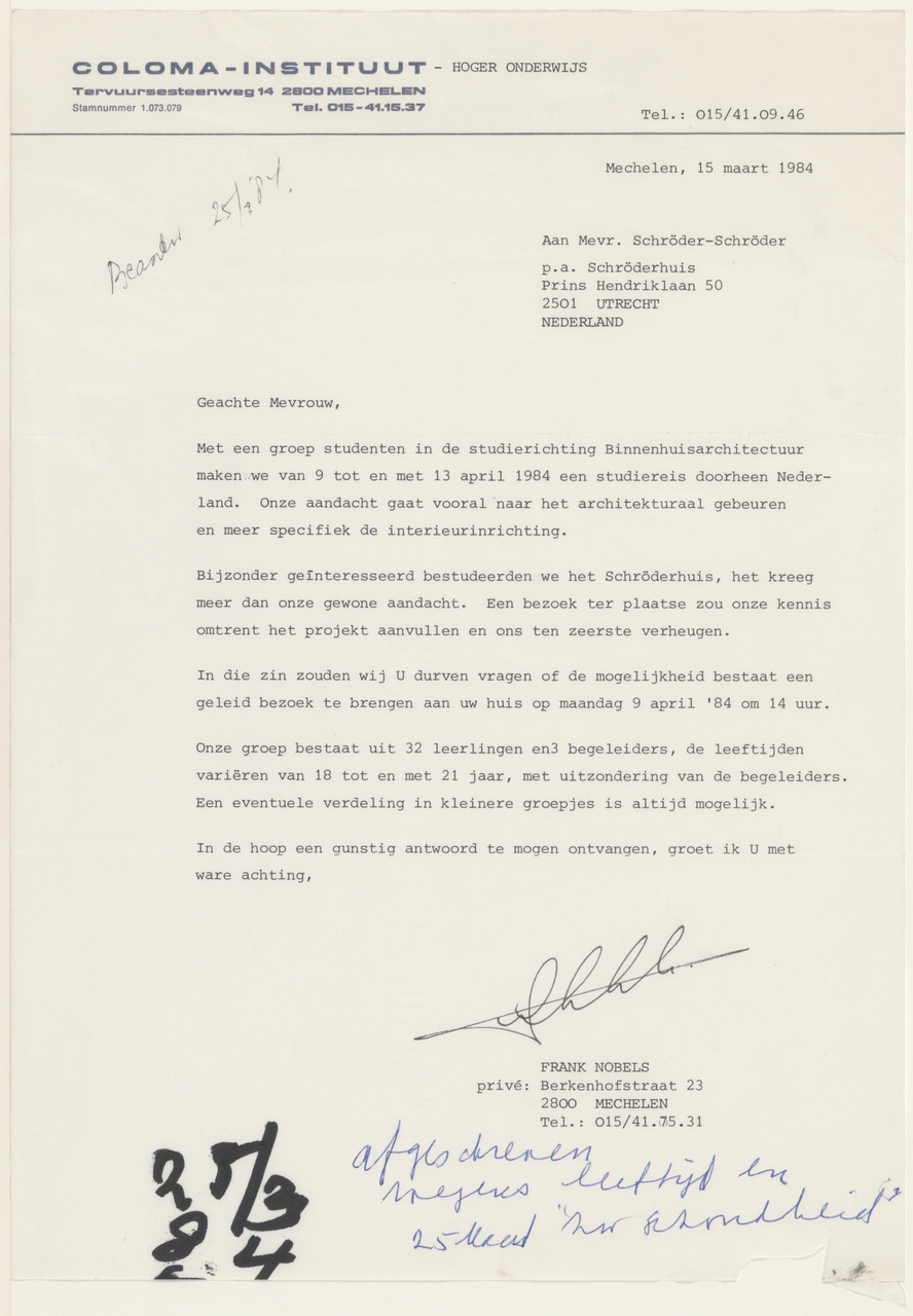 Brief van F. Nobels aan T. Schröder