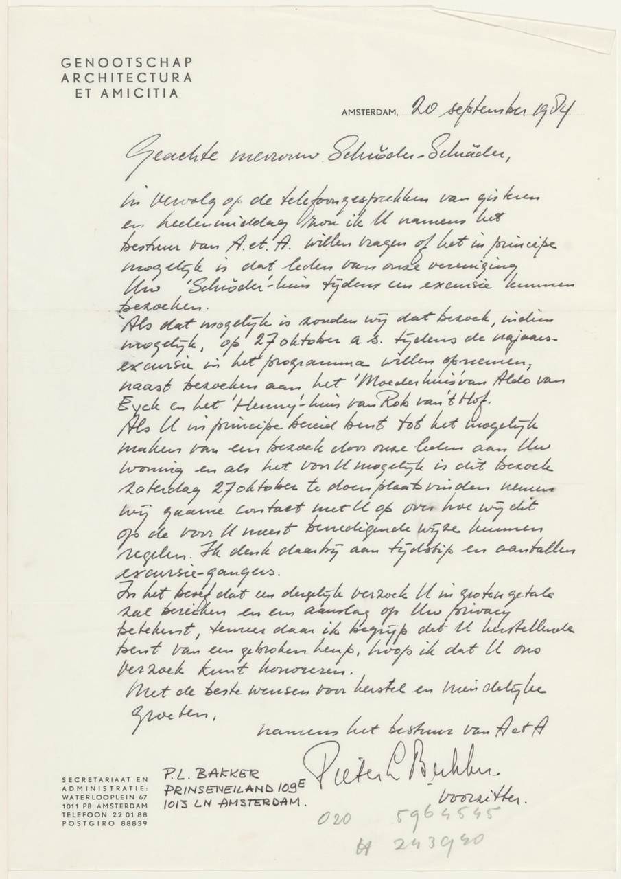 Brief van P.L. Bakker / Gen. A et A aan T. Schröder