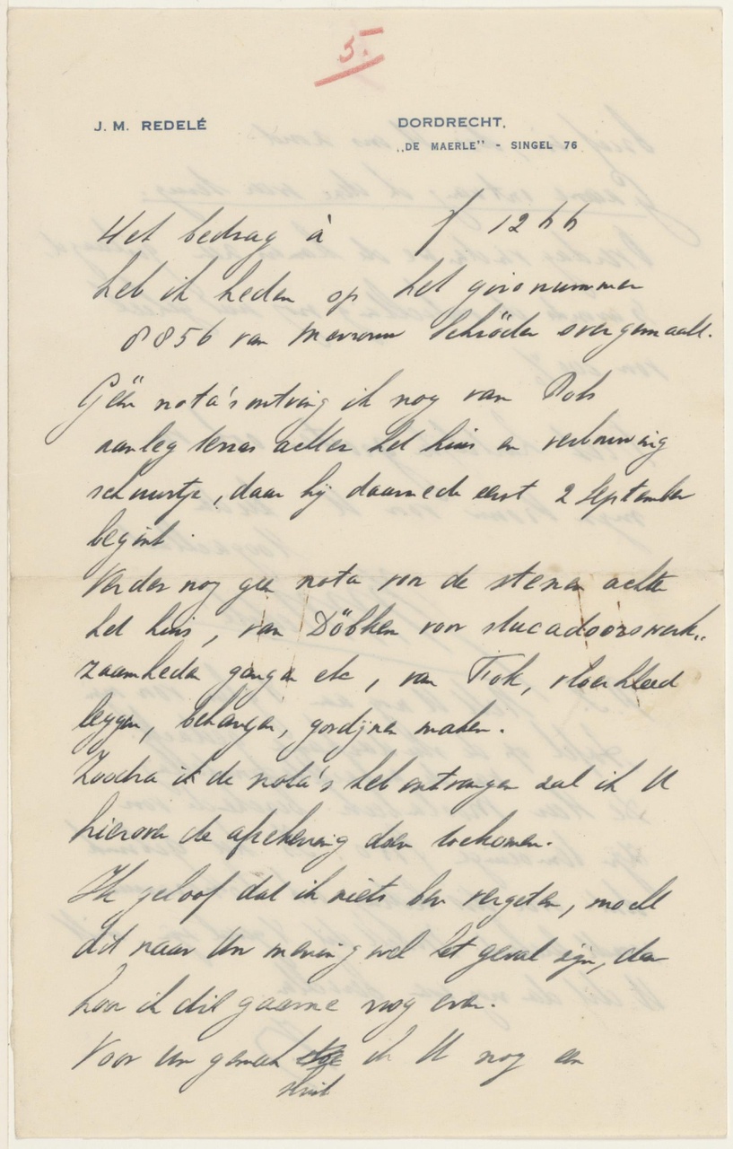 Brief van J.M. Redelé aan (?)
