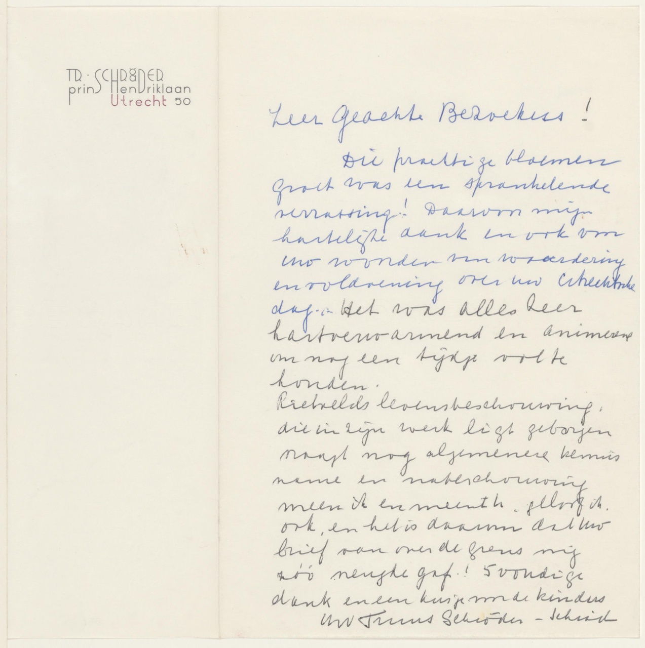 Brief van T. Schröder aan bezoekers